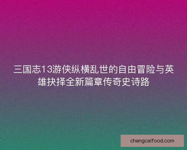 三国志13游侠纵横乱世的自由冒险与英雄抉择全新篇章传奇史诗路